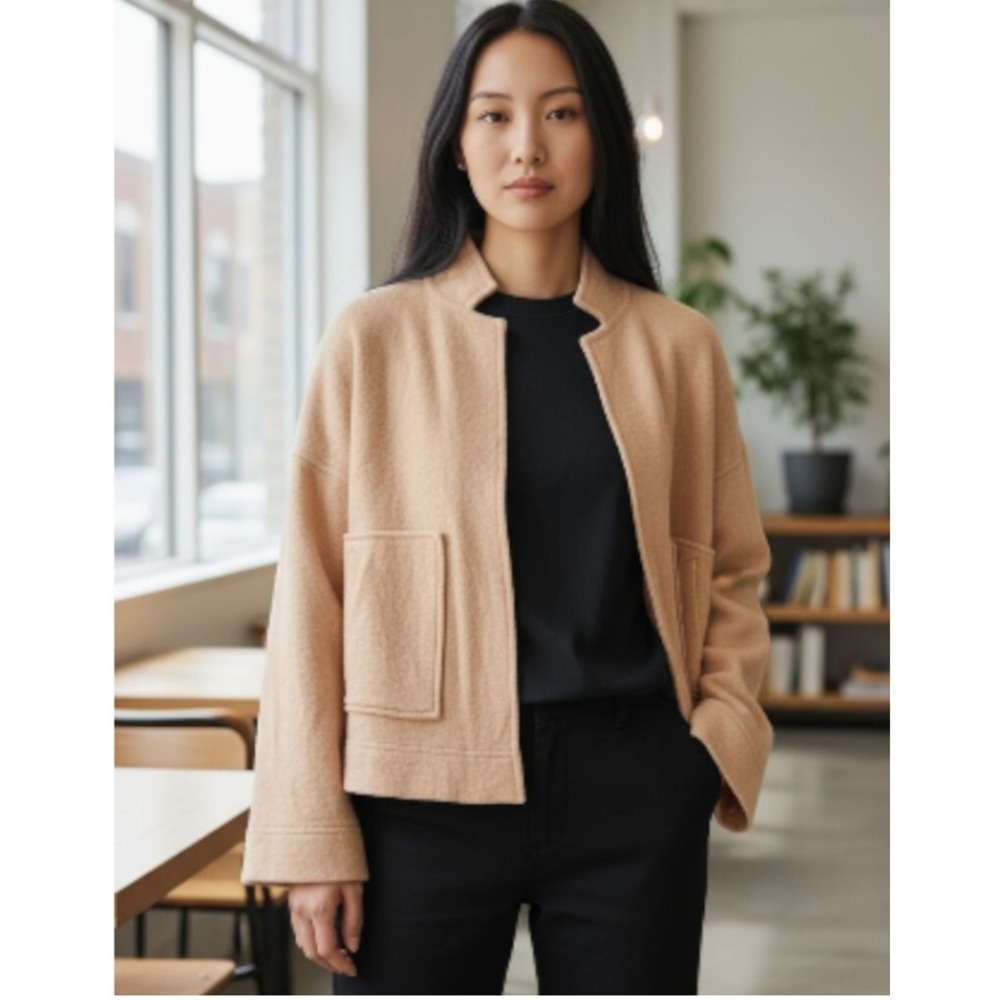 Madewell Lisbon Sweater Jacket 100% Merino Wool Open Front Boxy Fall Layering  M